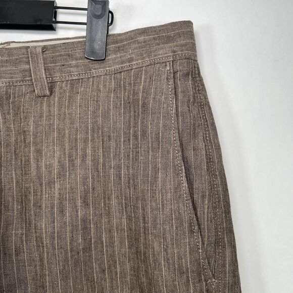 Banana Republic 100% Linen Shorts Mens Size 35 Brown Striped 11” Inseam Beemuda - Picture 2 of 13